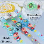 #000 Reloj para niñas y niños giratorios con luces y música 