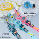 #000 Reloj para niñas y niños giratorios con luces y música 