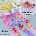 #000 Reloj para niñas y niños giratorios con luces y música 