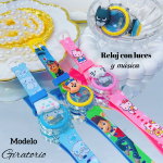 #000 Reloj para niñas y niños giratorios con luces y música 