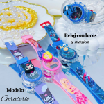 #000 Reloj para niñas y niños giratorios con luces y música 