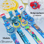 #000 Reloj para niñas y niños giratorios con luces y música 