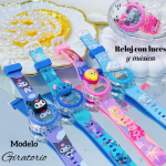 #000 Reloj para niñas y niños giratorios con luces y música 