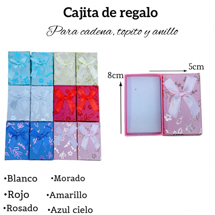 Cajita de regalo para cadena, topito y anillo medida 8cm X 5cm