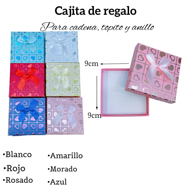 Cajita de regalo para cadena topito y anillo medida 9cm X 9cm 