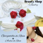 Nueva tendencia gargantilla de rosa con arete 