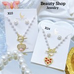 Juego perla cadena con zarcillos oro chino (&9) Juego perla cadena con zarcillos oro chino (&9)