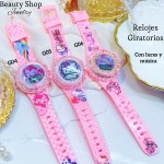 #000 Reloj para niñas y niños giratorios con luces y música 
