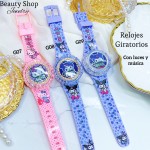 #000 Reloj para niñas y niños giratorios con luces y música 