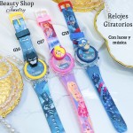 #000 Reloj para niñas y niños giratorios con luces y música 
