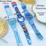 #000 Reloj para niñas y niños giratorios con luces y música 