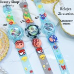 #000 Reloj para niñas y niños giratorios con luces y música 