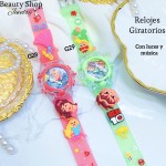 #000 Reloj para niñas y niños giratorios con luces y música 