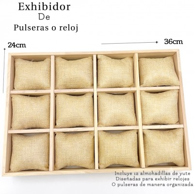 #2 Exhibidor de madera con almohadillas de yute 