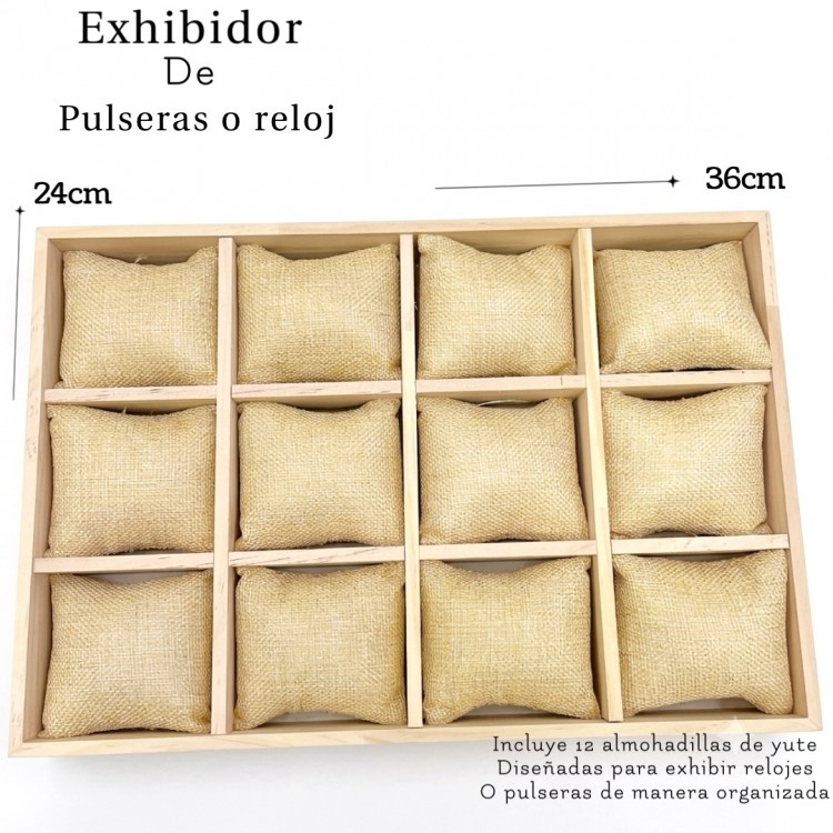 #2 Exhibidor de madera con almohadillas de yute 