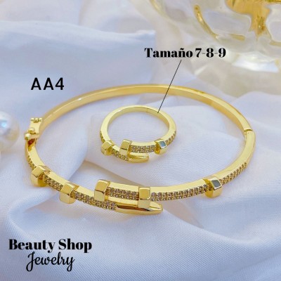 #A juego pulsera con anillo oro chino 18k 32&