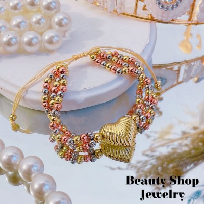 pulsera triple con dije corazon catier ajustable 18&