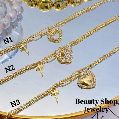pulsera eslabon con doble dije oro chino