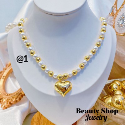 cadena balin con perla corazon