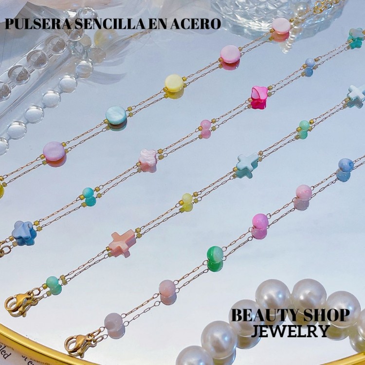 pulsera con dije cristales colores acero 9&