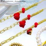 pulsera eslabon con dije corazon rojo (&14）