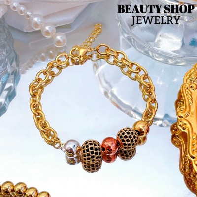 Pulsera balín piedras lujo  2.5$ oro chino (&13）