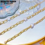 pulsera eslabon con perlas oro chino  7.5&