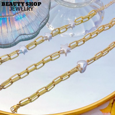 pulsera eslabon con perlas oro chino  7.5&