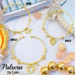 #H Pulseras Rígidas Con Dijes Oro Chino 16&
