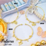 #H Pulseras Rígidas Con Dijes Oro Chino 16&