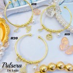 #H Pulseras Rígidas Con Dijes Oro Chino 16&