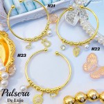 #H Pulseras Rígidas Con Dijes Oro Chino 16&