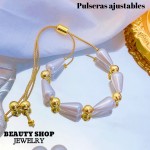 pulsera perla con balin ajustable oro chino