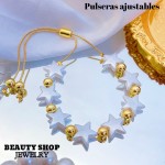 pulsera perla con balin ajustable oro chino