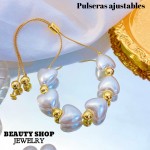 pulsera perla con balin ajustable oro chino