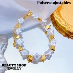 pulsera perla con figura oro chino