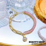 #o Pulsera De Eslabón Con Piedra oro Chino 14.50&