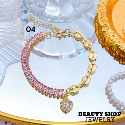 #o Pulsera De Eslabón Con Piedra oro Chino 14.50&