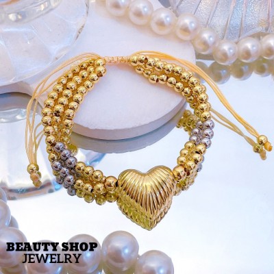 pulsera triple con dije corazon catier ajustable 18&