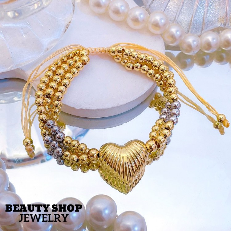 pulsera triple con dije corazon catier ajustable 18&