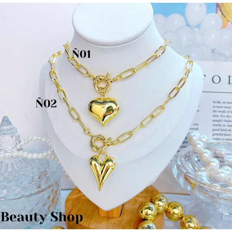 #N cadena eslabon con dije corazon (&16）