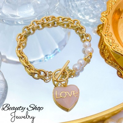 pulsera eslabon con dije y perlas 11&