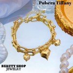 pulsera triple dije oro chino 18k