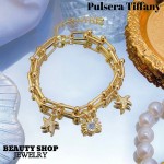 pulsera triple dije oro chino 18k