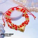#B pulsera triple con dije corazon 16.5&