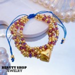 #B pulsera triple con dije corazon 16.5&