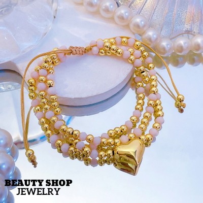 #B pulsera triple con dije corazon 16.5&