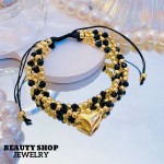 #B pulsera triple con dije corazon 16.5&