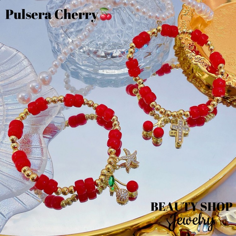 pulsera cereza oro chino