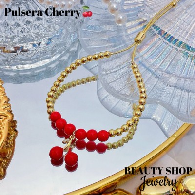 pulsera balin ajustable con dije cereza 13.5&